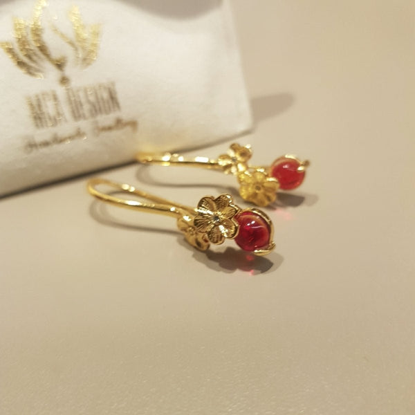 Gold Red Crystal Earrings - MCA Design by Maria