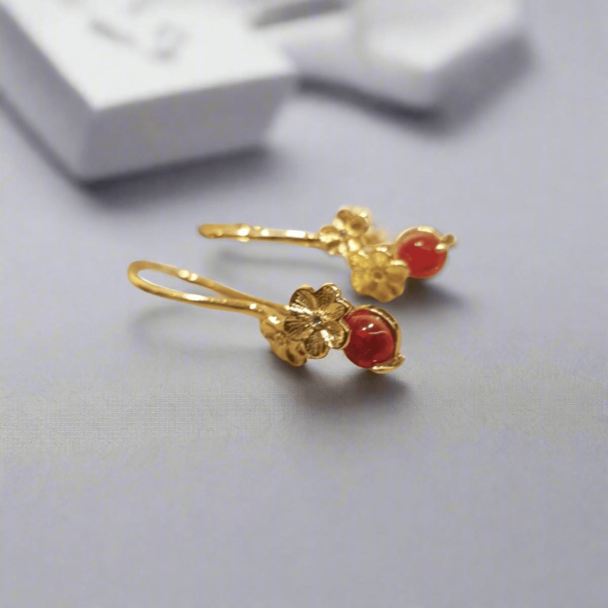 Gold Red Crystal Earrings - MCA Design by Maria