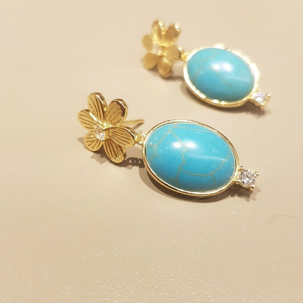 Gold Turquoise Howlite Drop Earrings - MCA Design by Maria