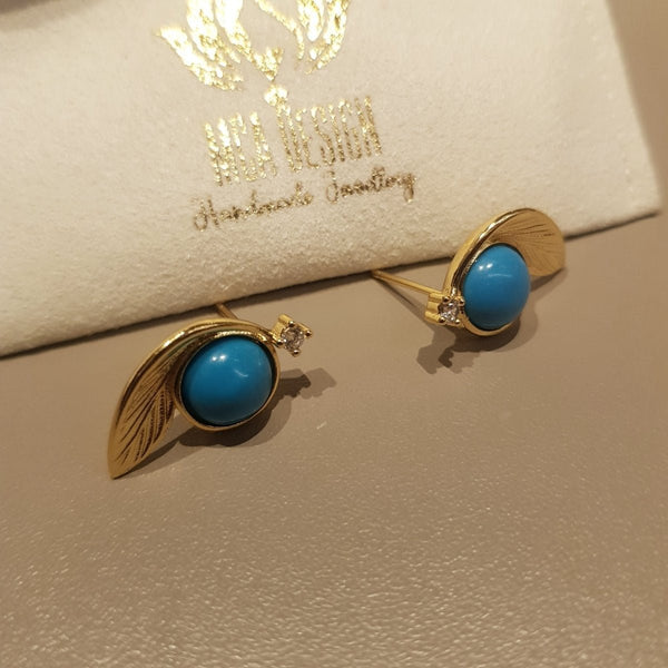 Gold Turquoise Howlite Stud Earrings - MCA Design by Maria