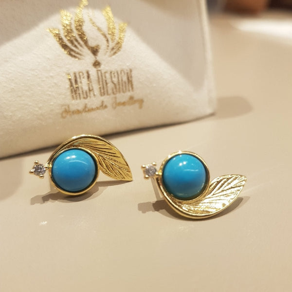 Gold Turquoise Howlite Stud Earrings - MCA Design by Maria