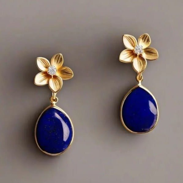 Lotus flower - shaped oval drop design earrings with Zirconia - MCA Design by Maria