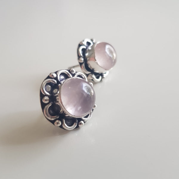 Silver Antique - Style Rose Quartz Earrings - MCA Design by Maria