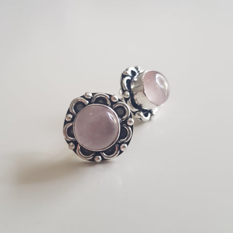 Silver Antique - Style Rose Quartz Earrings - MCA Design by Maria