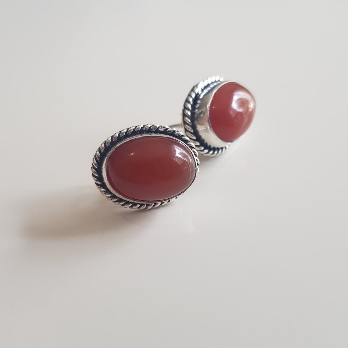 Silver Carnelian Oval Stud Earrings - MCA Design by Maria