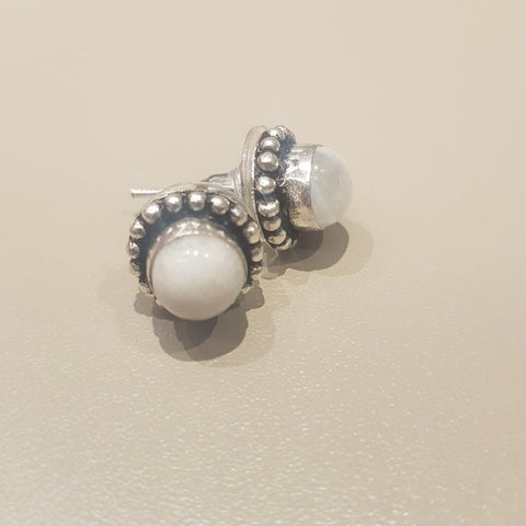 Silver Circular Moonstone Earrings - MCA Design by Maria