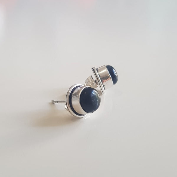 Silver Circular Onyx Earrings - MCA Design by Maria