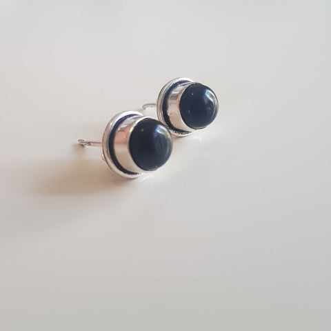 Silver Circular Onyx Earrings - MCA Design by Maria